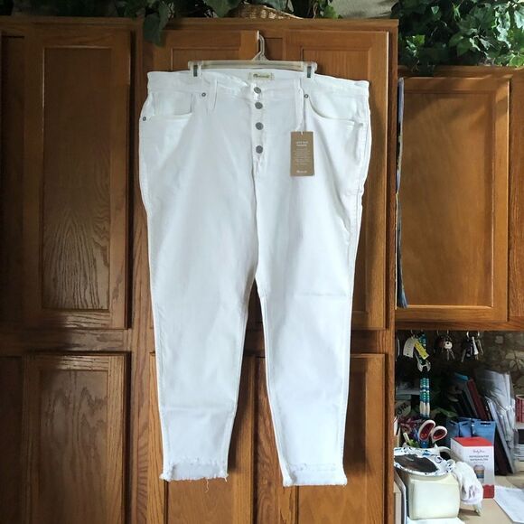 MADEWELL 10” High Rise Button Fly Skinny Jeans Frayed Hem Size 35P - Picture 1 of 10